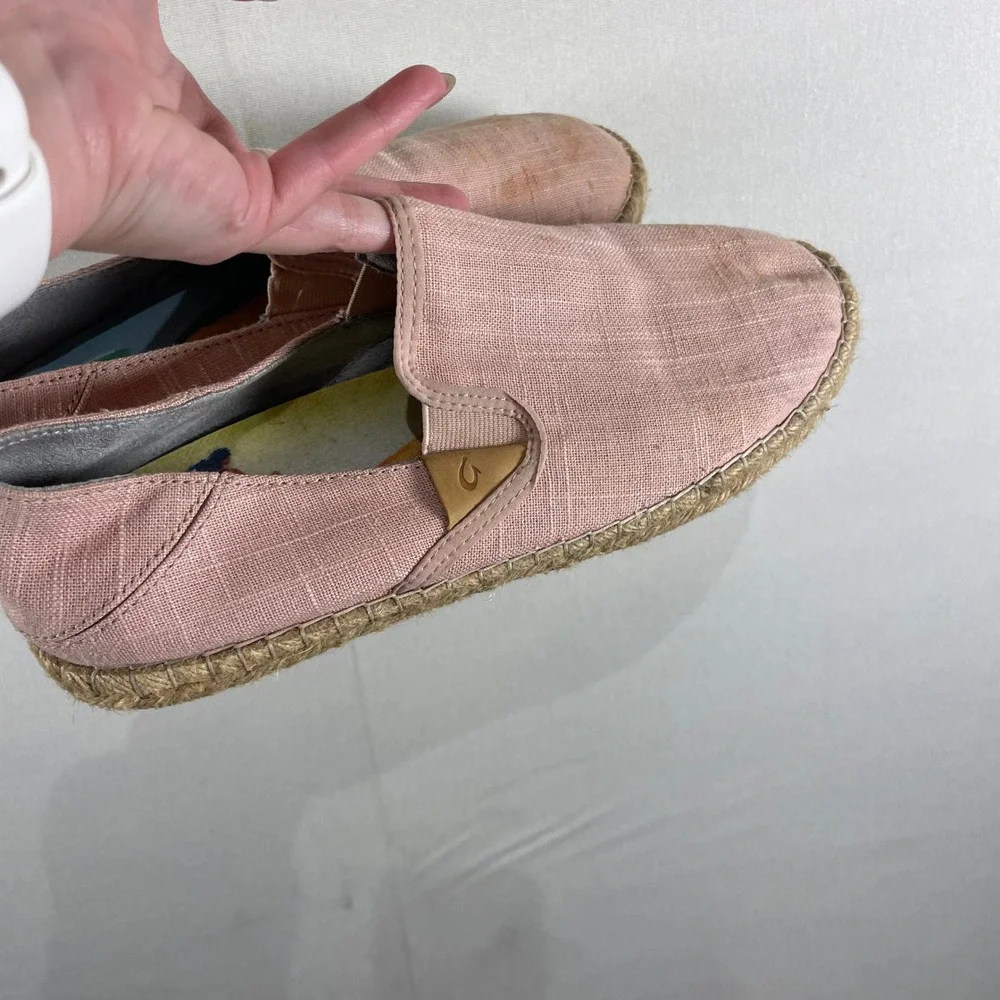 OluKai Kaula Paa Kapa Espadrille Slip On‎ Shoes Women's Pink Linen - Size 10